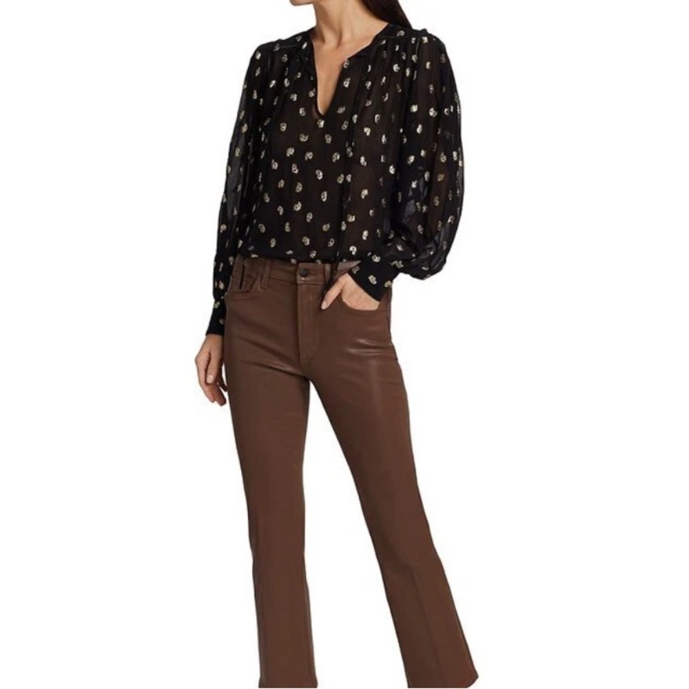 Derek Lam 10 Crosby Ellie Puff Black Blouse with Gold Pattern - size 10 (or 12?) - Picture 2 of 6